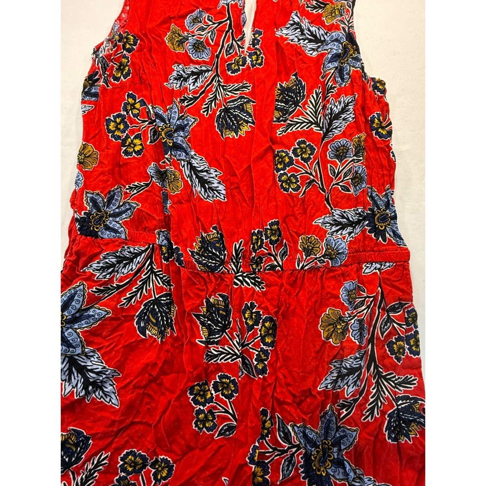 Loft Plus Womens Red Floral Sleeveless Romper Size 22 Ruffle Neck Keyhole Summer - Picture 2 of 4
